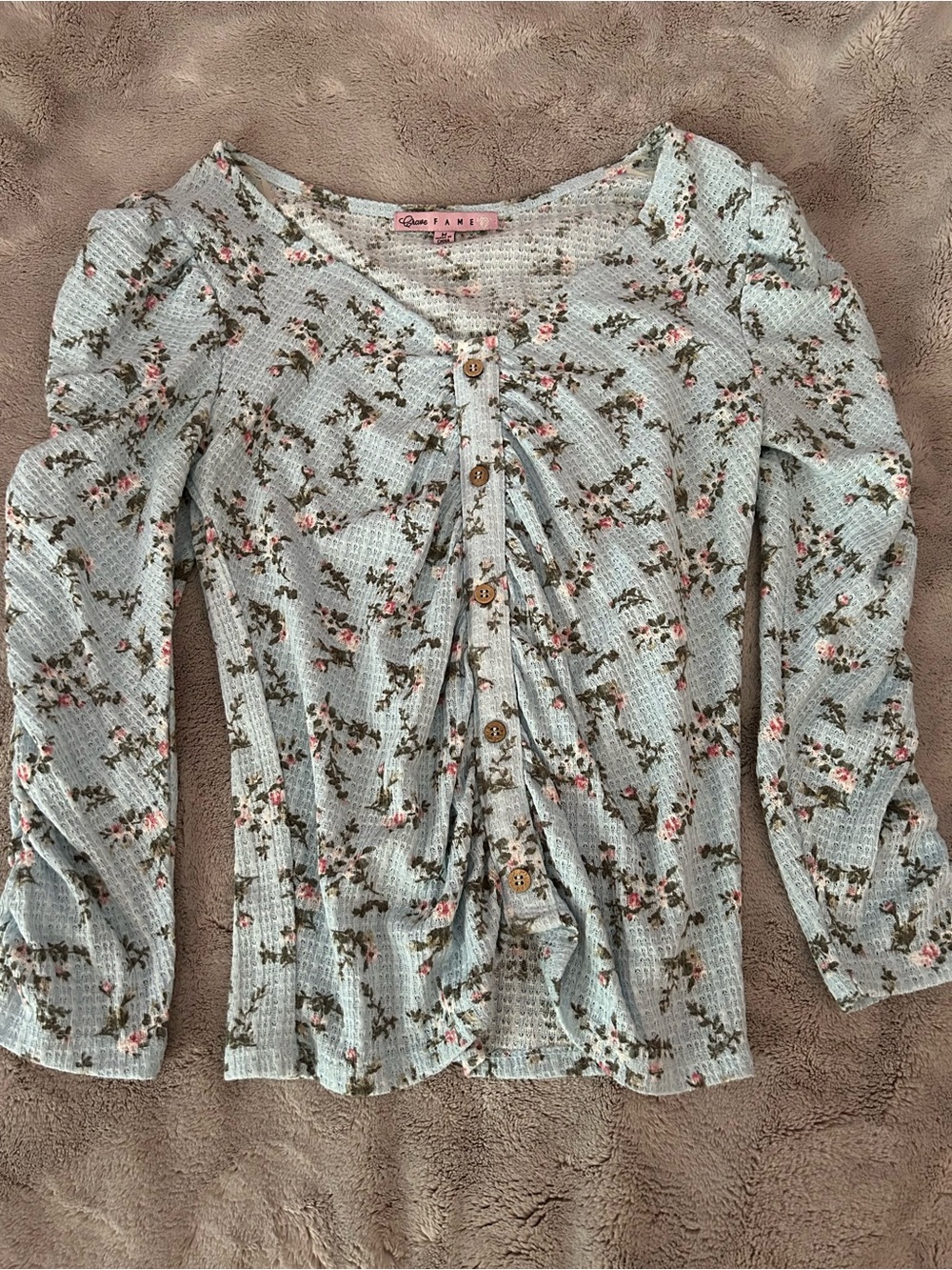 Light Blue Floral Button-Front Women's Top